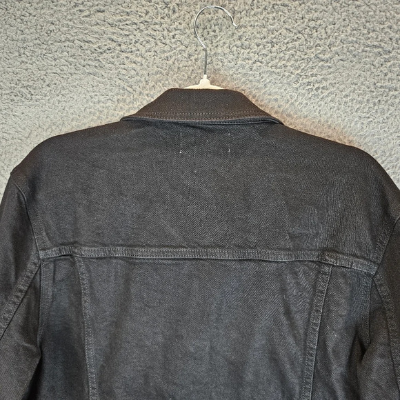 Asos Womens Trucker Black Denim Jean Jacket Sz L Front Medal Button Pockets - Picture 9 of 12